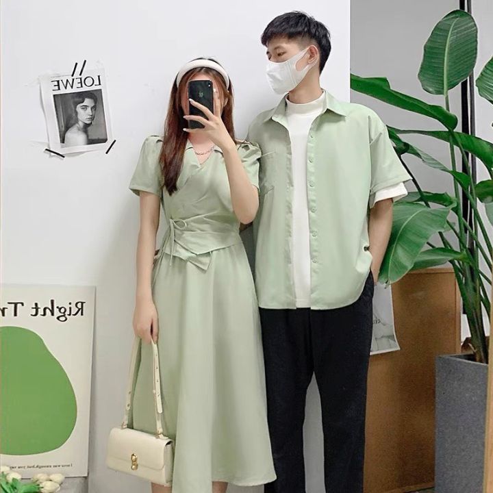 Giảm giá Set đồ đôi áo sơ mi nam nữ couple đi biển thiết kế thời trang  phong cách Hàn - Mua Thông Minh