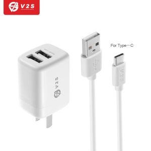 V2S VS2202 Charger Suit 2.4A 2 USB Travel Quick Charger With Android Charging Cable