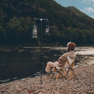 Outdoor Detachable Double Hook Lamp Holder Bracket Portable Retractable Double Head Lighting Pole Camping Light Stand