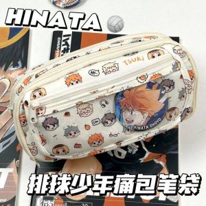 Anime Haikyuu Large Capacity Pencil Case Shoyo Hinata Oikawa Tooru Kozume Kenma Tobio Kageyama Canvas Stationery Holder Bag Children Pen Case Students School Supplies kids gift