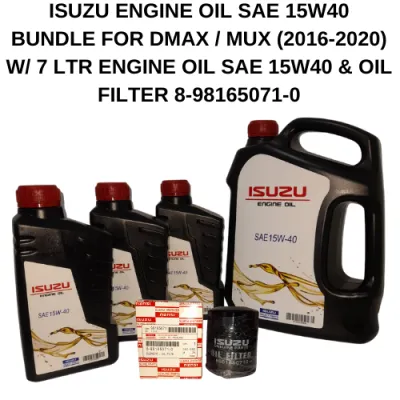 ISUZU ENGINE OIL SAE 15W40 BUNDLE FOR DMAX / MUX (2016-2020) W/ 7 LTR ENGINE OIL SAE 15W40 & OIL FILTER 8-98165071-0