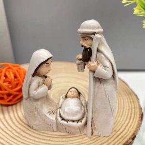 RGFV Cartoon Jesus Birth Sculpture Sturdy Cute Religious Resin Statue Exquisite Decorative Christmas Manger Ornaments Room