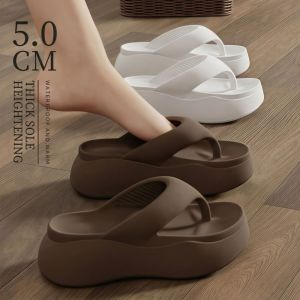NALANILI 5CM EVA Dép đế bằng Chống trơn trượt Tăng chiều cao Dép xỏ ngón nữ Sành điệu Nhẹ Dép đi biển Trang phục hàng ngày