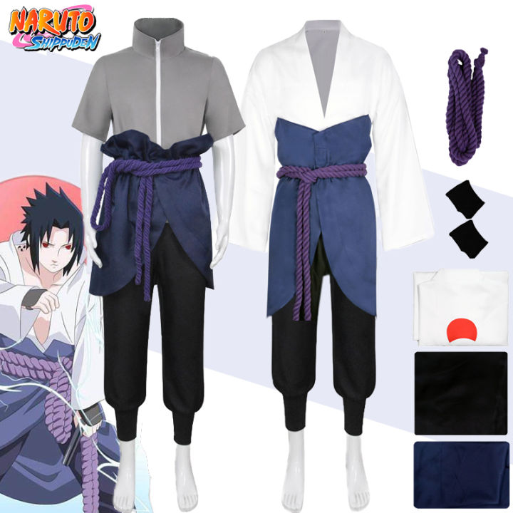 Anime Uchiha Sasuke Cosplay Costume Naruto Shippuden Kimono Top Pants Belt Full Suits Halloween Comic Role-playing Costumes