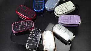 Kirsnda for Jeep Key Fob Cover with keychianTPU Protection Key Case Compatible with RAM Grand Cherokee Renegade Chrysler Durango Journey smart Remote Key(Blue5 Button)