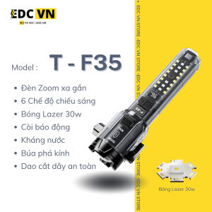 Đèn Pin F35 Led lazer siêu sáng  - cắt dây an toàn - phá kính – 6 Chế Độ Sáng.sạc cho điện thoại Kháng Nước ip67