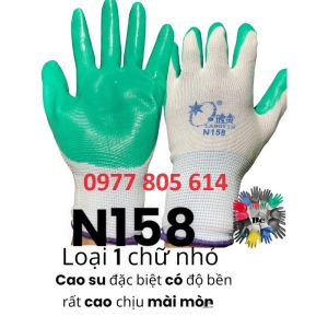 Đôi găng tay lao động 158 phủ PU xanh găng tay xây dựng bốc xếp. Hàng dày dặn chống cắt tốt. (600g)