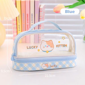 Kawaii Cartoon Pencil Case Large Capacity Transparent Pencil Bag PVC Waterproof Student Back to School Staionery