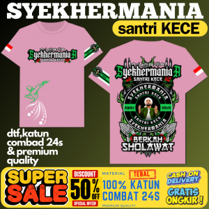 (SMA07)KAOS MAJELIS SYEKHERMANIA"SANTRI KECE"LENGAN PENDEK UKURAN ANAK DAN DEWASA"FREE STIKER"