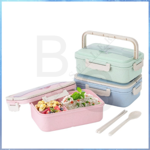 Wheat Straw Lunch Box Single Layer Student Lunch Box With Utensils