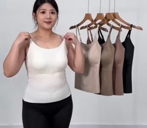 Ice silk solid color camisole with padded bra suitable for inner or outer wear womens underwear