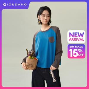Giordano Women Contrast single pocket raglan sleeve tee Free Shipping 18326831