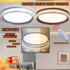 [Premium] Modern LED Ceiling Light Round Tri-color 72W/96W Super Bright Dimmable Remote Shining Lampu Siling Ruang Tamu Bedroom Living room light
