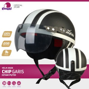 Helm Anak Retro Polos Garis SNI 1 2 3 4 5 Tahun Lucu Unik Berkendara Aman Warna Hitam Putih