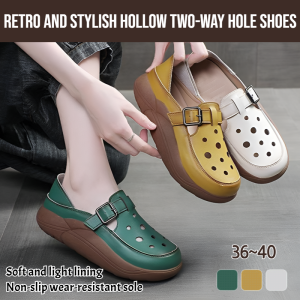 Retro And Stylish Hollow Two-Way Hole Shoes Womens Summer Outdoor Sandals Comfortable Beach Casual Slip-On Shoes