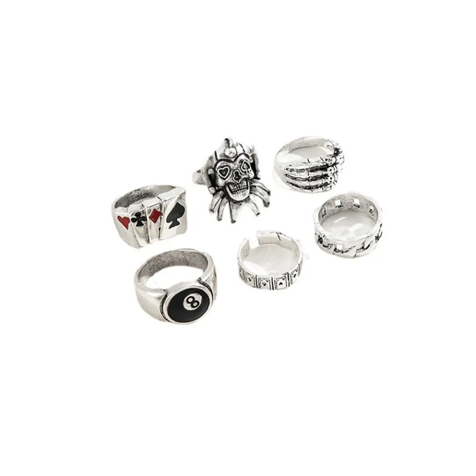 HENLI Goth 6pcs/set Punk Cool Handsome Skeleton Fashion Jewelry