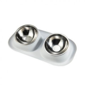 Cat Dog Double Feeder Stainless Steel Bowls with Non-Slip Base Guard Neck for Inclined Eating