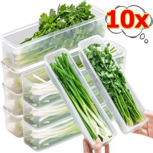 10/6Pcs Vegetable Food Storage Boxes with Lid / Transparent Rectangle Scallion Spaghetti Container / Frozen Meat Box / Kitchen Freezer Organizer Space Saver