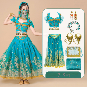 Womens Belly Dance Top Set Indian Arab Sari Girl Jasmine Costume Bollywood Role Playing Set