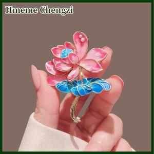 Hmeme Fashion Enamel Plants Lotus Flower Brooches Pins For Women Clothing Coat Accessries Gifts