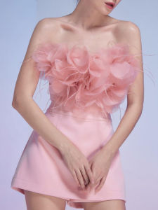 Slim Two Piece Set Womens Strapless Sleeveless Tops High Waist Shorts Patchwork Floral Sets Female Clothing Fashion