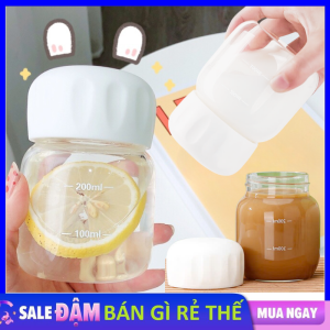Ly Cốc Uống Nước Cà Phê Mini - Bình Nước Thủy Tinh Dáng Lùn Dễ Thương 300ml Chai Đựng Nước Đựng Sữa Kèm Nắp Đậy Kín Chống Tràn Nhỏ Gọn