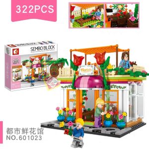 Sembo Block Mini Street (Aple SOHO Florist Ramen) Building Blocks Webuild 601020_601022_601023_601024 Permainan WeBuild