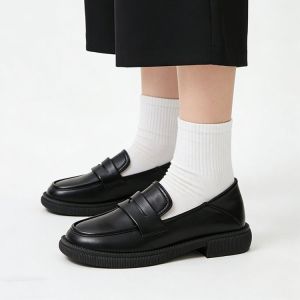 Free Shipping Soft Leather Soft-Soled Black Loafers For Women 2026 Spring New Collection Retro And Versatile Slip-On Shoes