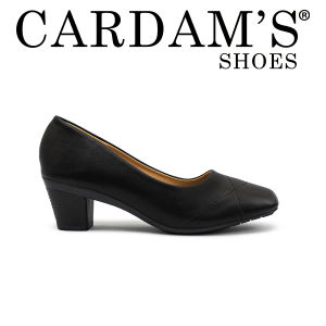 Cardams Womens Pumps Shoes CLY 24936 Black C1 - Black leather pumps with low block heel and rounded toe. Suitable for formal or business settings.