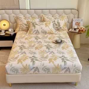 Alls Wonderland 100% Cotton Fitted Bed Sheet Floral Series Fittedsheet Soft Breathable Full Wrapped Mattress Protector