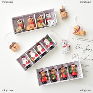 [COD] mingxuan Mini Resin Christmas Tree Ornaments Set Santa Elk Dog Cat House Pendants With Hanging Rope 4 Pack Classic Holiday Decor
