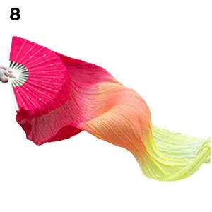 LITTLEX Phụ Nữ trẻ Dài Giả Màu Gradient Lụa dài Người Hâm Mộ Rayon Lụa Người Hâm Mộ Múa bụng Fan Lụa Người Hâm Mộ