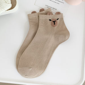 1 Pairs Capybara Boat Socks Fashionable Versatile Ankle Socks Comfortable Breathable Soft Cute Cartoon Capybara Pattern White Socks