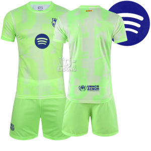 2425 Mới Quảng Cáo Hai Đồng Phục Bóng Đá Sân Khách Số 19 Yamal 9 Lewand 10 Messi Barcelona Xanh Huỳnh Quang