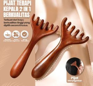 Pijat Tanduk Kepala Kayu Cendana/Pijat Lima Cakar Sisir Meridian Kulit Kepala/Terapi Goresan Kepala Sisir Kayu Garpu Kecil/Head Massage Comb Deer Horn Five Claw Meridian DZ