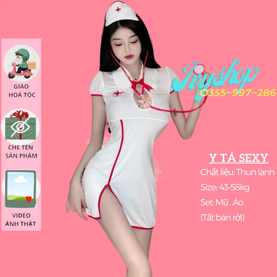 Váy ngủ Cosplay y tá trắng xẻ đùi B181 | Shopee Việt Nam