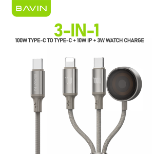 BAVIN CB405 60W 2-in-1 Magnetic Fast Charging Cable 1m w/ 3W Smartwatch Charger & Data Transfer for Android & iPh