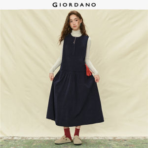 Giordano Women Half placket sleeveless corduroy dress Free Shipping 18465829
