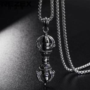 Buddhist Vajra Pendulum Titanium Steel Pendant Necklace Personalized Fashion Retro Vintage Tibetan Necklace