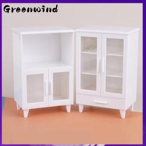 【Greenwind】 1Set Miniature White Cupboard Display Cabinet Storage Lockers +ornament Furniture Model Decor Toy DollHouse Accessories