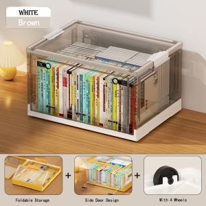 JJ.SG Foldable Storage Box Transparent Portable Stackable Storage Cabinet With Wheels