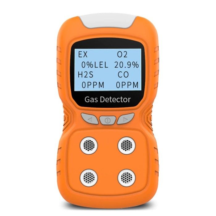 4-in-1 gasdetector, O2, CO, H2S, LEL draagbare multi-handbediende gasmonitor, oplaadbare gasanalysator met gesproken visuele trillingsalarmen, persoonlijk gassnuffelalarm met lcd-scherm (Color : Blac