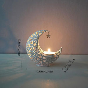Ramadan Solar Light Moon Lamp Eid Mubarak Outdoor Garden Lantern Crescent Starry Night Desktop Table Decoration
