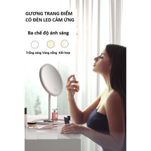 Gương Trang Điểm Có Đèn Led Cảm Ứng 3 Chế Độ Ánh Sáng Gương Make Up Tròn Để Bàn Có Đèn