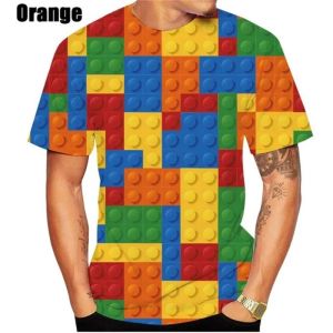 New T-Shirt Building Blocks Printed Men Clothing Short Sleeved T-Shirt for Men Fashion Outdoor Clothes Crew Neck Mens T-Shirts