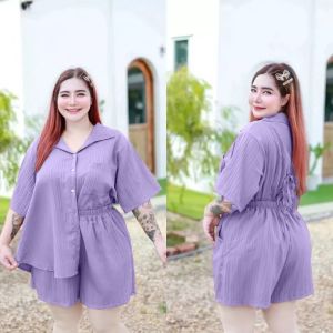 C2🌟🌻ชุดเซ็ท คอปกขาสั้น"ผ่าหลัง" แฟชั่นสาวอวบ-อ้วน อกฟรีไซส์ 38-52 นิ้ว