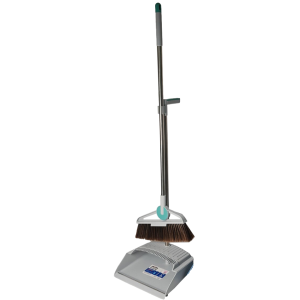 Standing Dustpan & Broom Set with Stainless Handle & Comb Teeth
