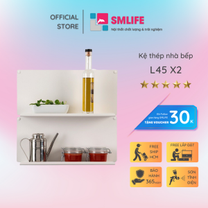 Kệ nhà bếp chữ L 45 (Set 2) - Kệ treo tường bằng thép dày 16mm sơn tĩnh điện hiện đại - Tặng kèm bộ ốc vít và đầu bịt ốc