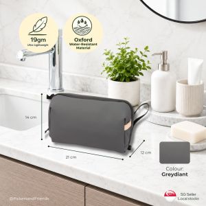 【SG SELLER STOCK] Travel Toiletries Bag Waterproof Smooth Zip Top Handle Hanging Internal Dip Dry & Wet Compartment for Men Women Accessories Pouches