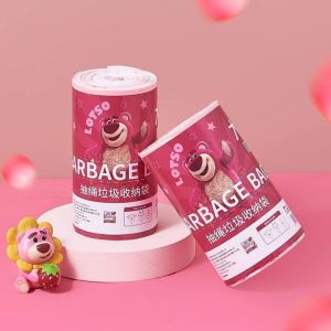 Cuộn 100 Túi Đựng Rác Có Dây Kéo Gấu Dâu Loại Siêu Dày Dai Chắc Chắn Túi Đựng Rác Có Dây Rút